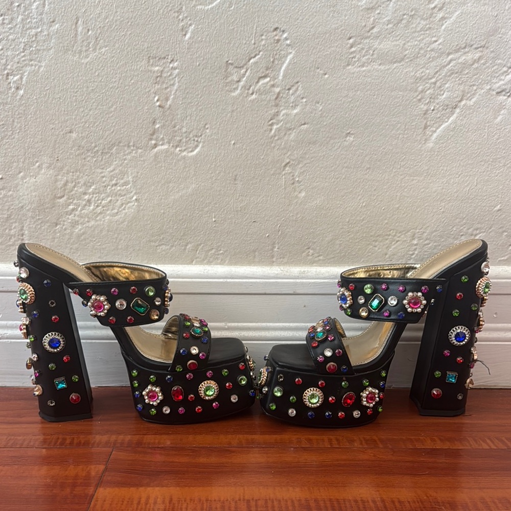 Embellished Black Platform Heels